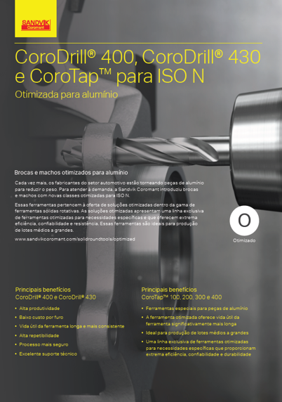 CoroDrill® 400, CoroDrill® 430 e CoroTap para ISO N